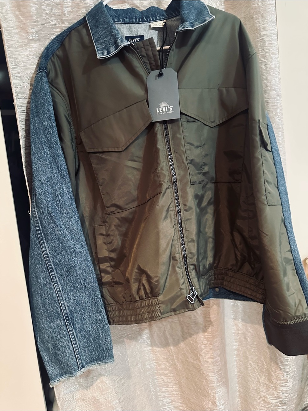 Levi's Olive Green Body with Denim Sleeve Bomber Jacket